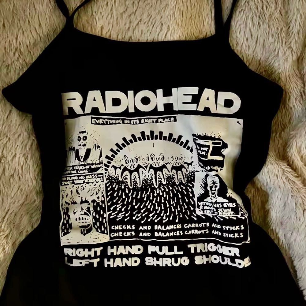 Radiohead Graphic Print Tank Top Tee Shirt Crop Tops